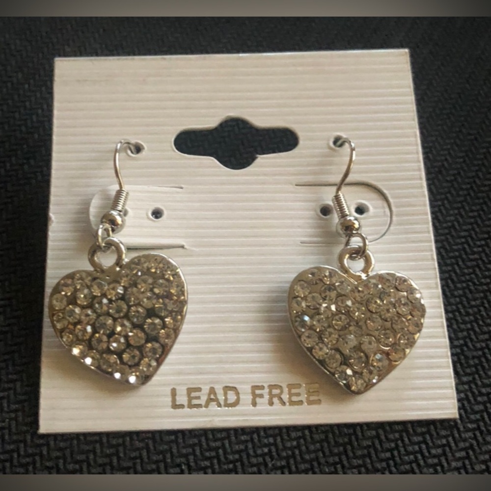 Silver Heart Crystal Dangle Earrings - Sparkling Silver Hearts